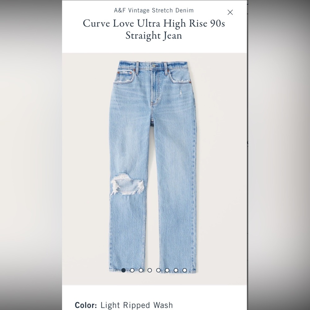 Abercrombie curve love ultra high rise 90’s straight 27R